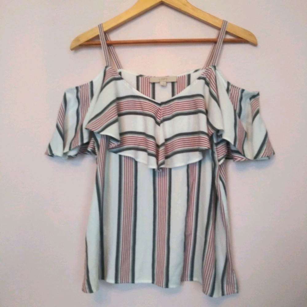 Loft Stripe ruffle cold-shoulder top